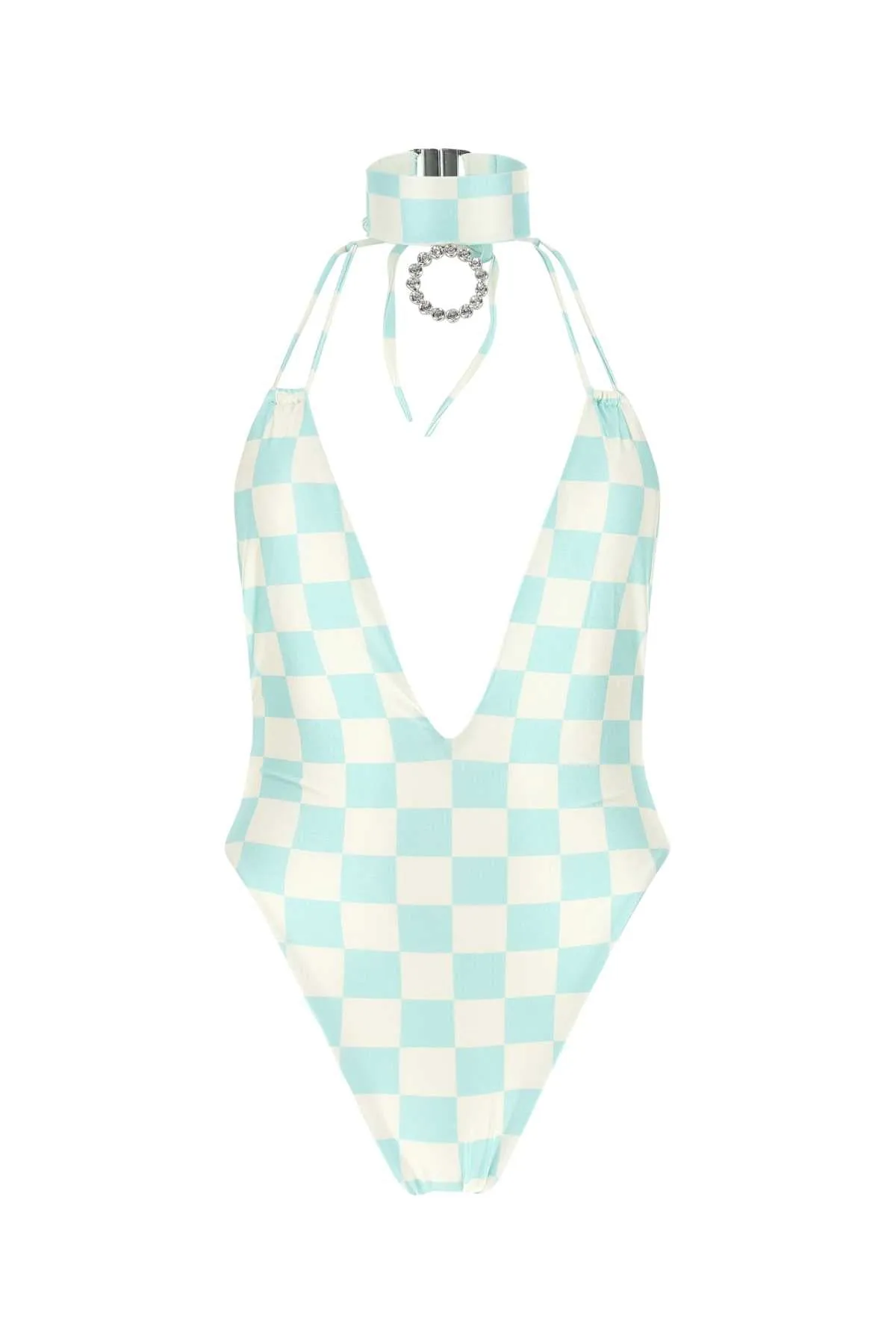Alessandra Rich Choker Detailed Check Print Swimsuit