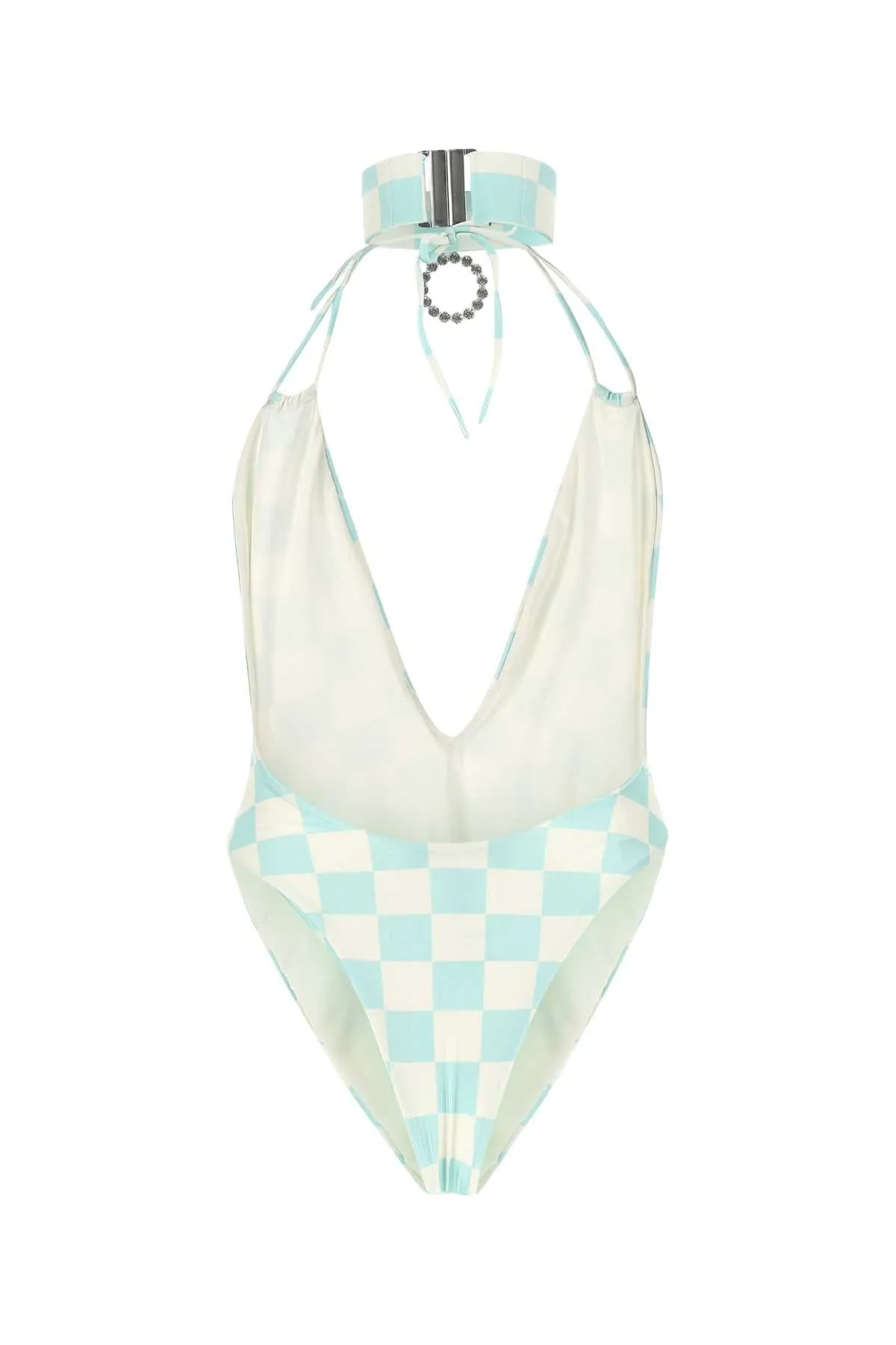 Alessandra Rich Choker Detailed Check Print Swimsuit