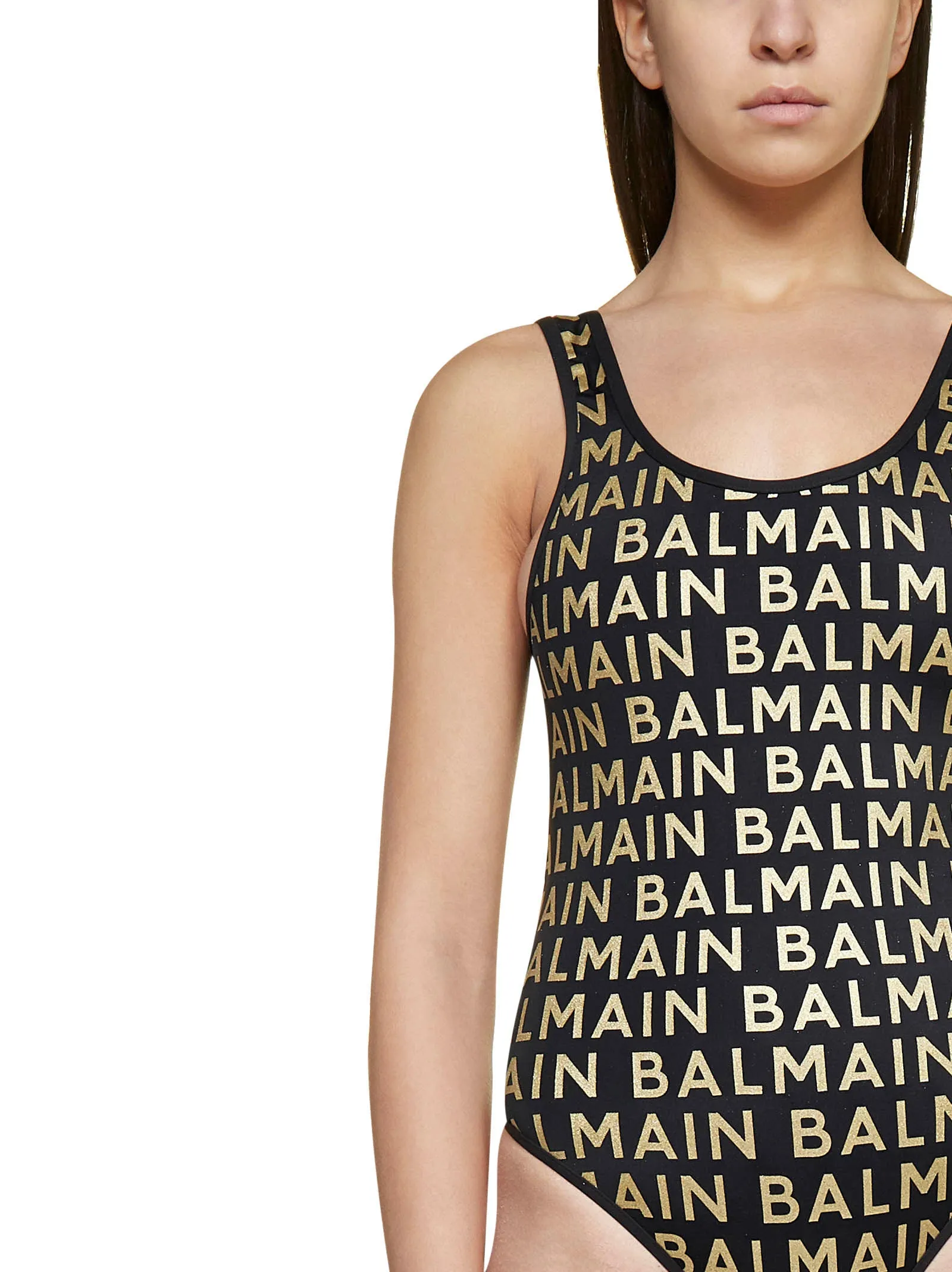 Balmain Allover Logo Printed Low-Back Bathing Suit