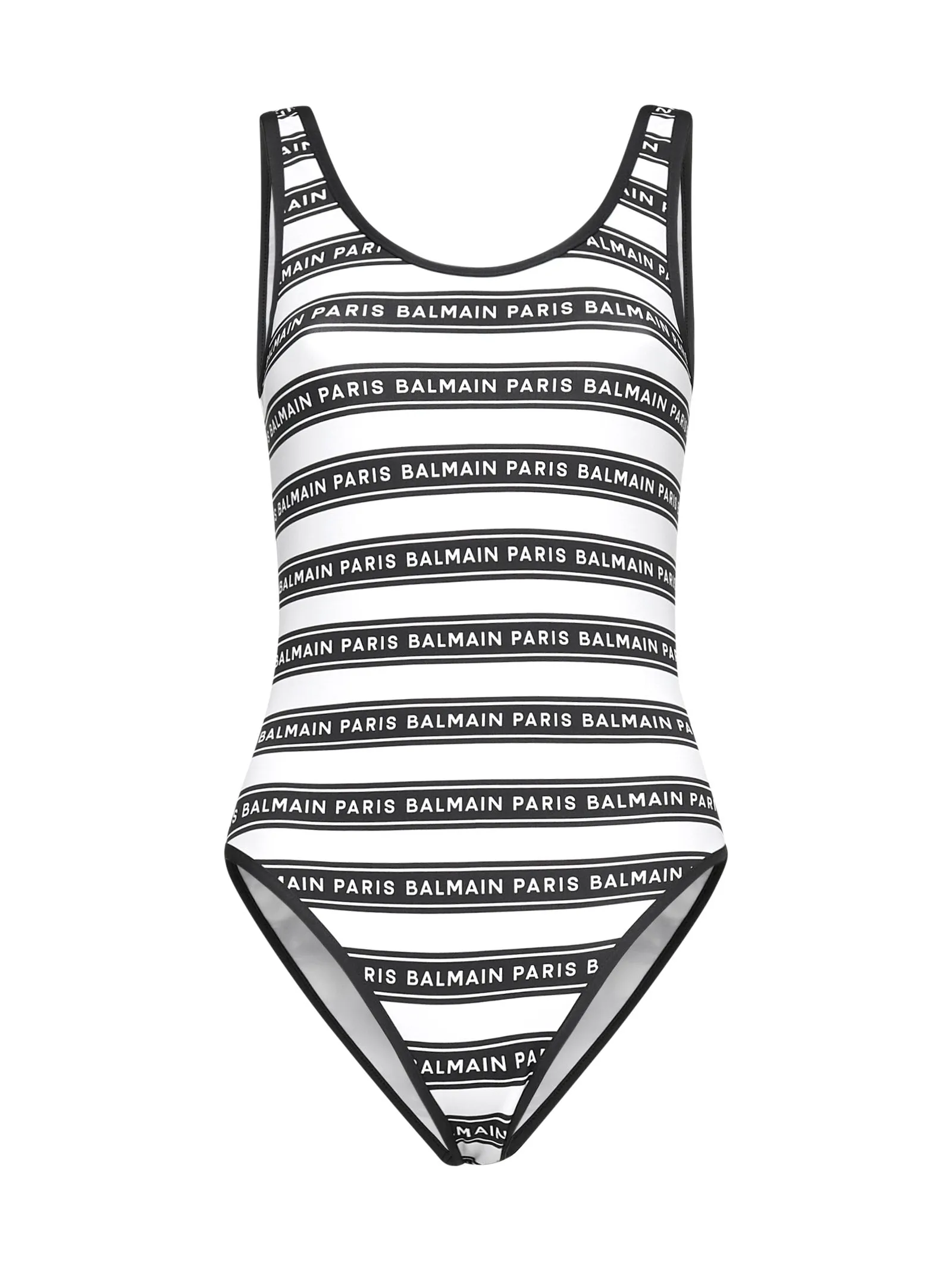 Balmain Logo Printed Horizontal Striped Swimsuit