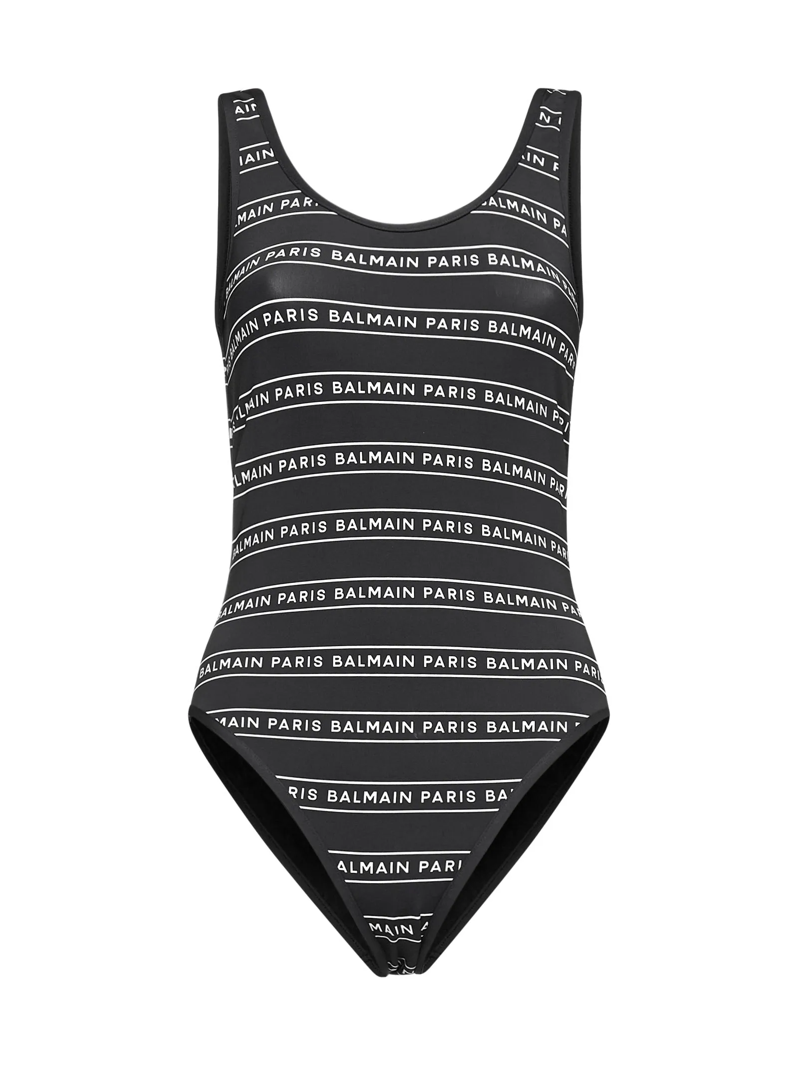 Balmain Logo Printed Horizontal Striped Swimsuit