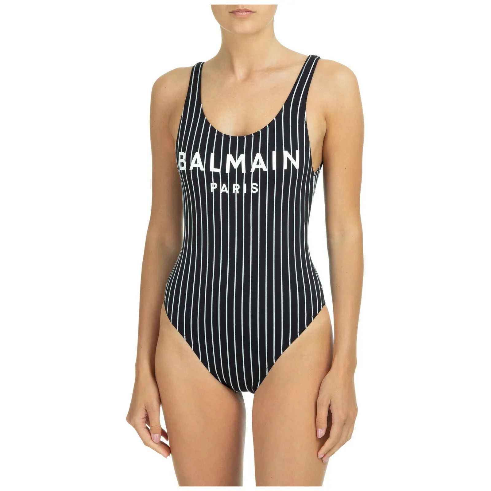 Balmain Stripe Patterned Stretched Swimsuit