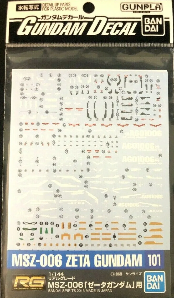 Bandai Gundam Decal #101 For 1/144 RG Real Grade MSZ-006 Zeta Gundam Water Slide/Transfer Decals