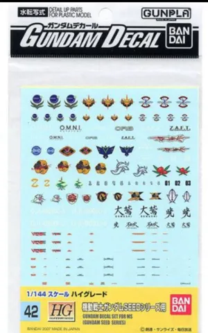 Bandai Gundam Decal #42 For 1/144 HG High Grade MS Gundam Seed Series Water Slide/Transfer Decals