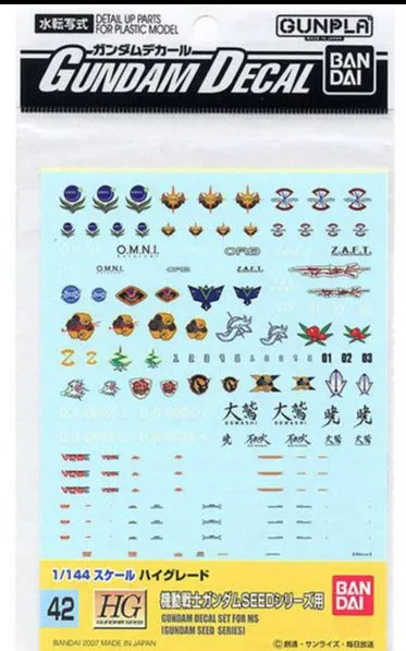 Bandai Gundam Decal #42 For 1/144 HG High Grade MS Gundam Seed Series Water Slide/Transfer Decals