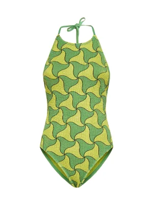 Bottega Veneta Wavy Triangle Printed Swimsuit