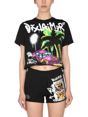 Disclaimer Printed Cropped T-Shirt