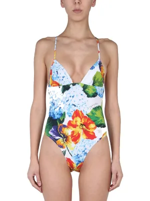 Dolce & Gabbana Floral Print Open Back Swimsuit