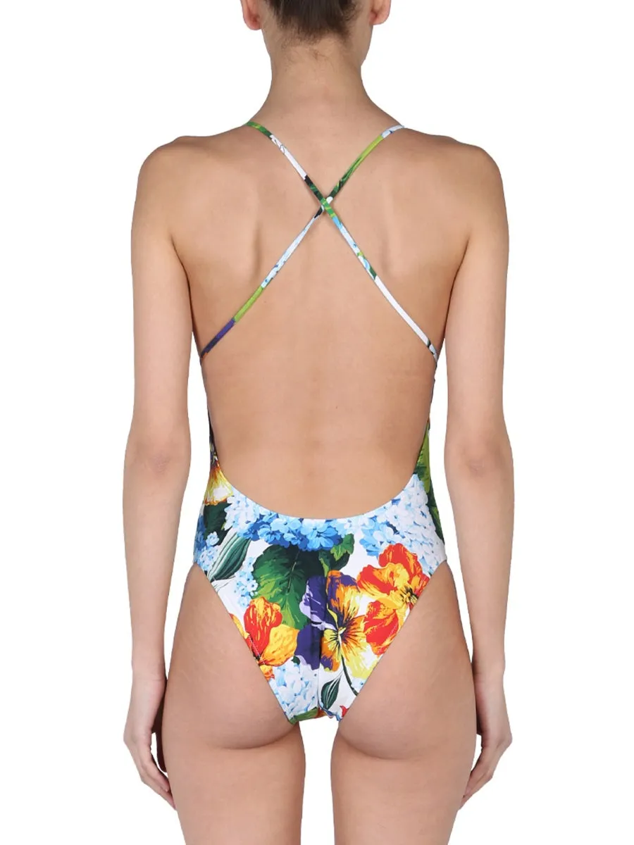 Dolce & Gabbana Floral Print Open Back Swimsuit