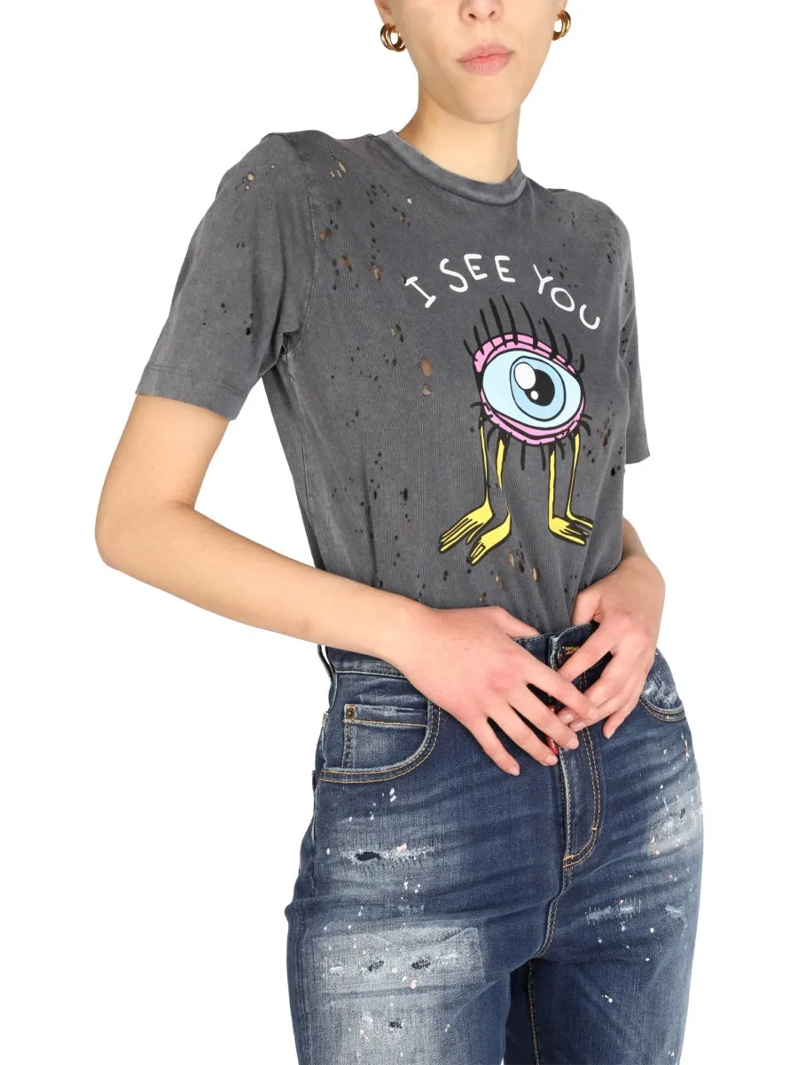 Dsquared2 Distressed Printed T-Shirt