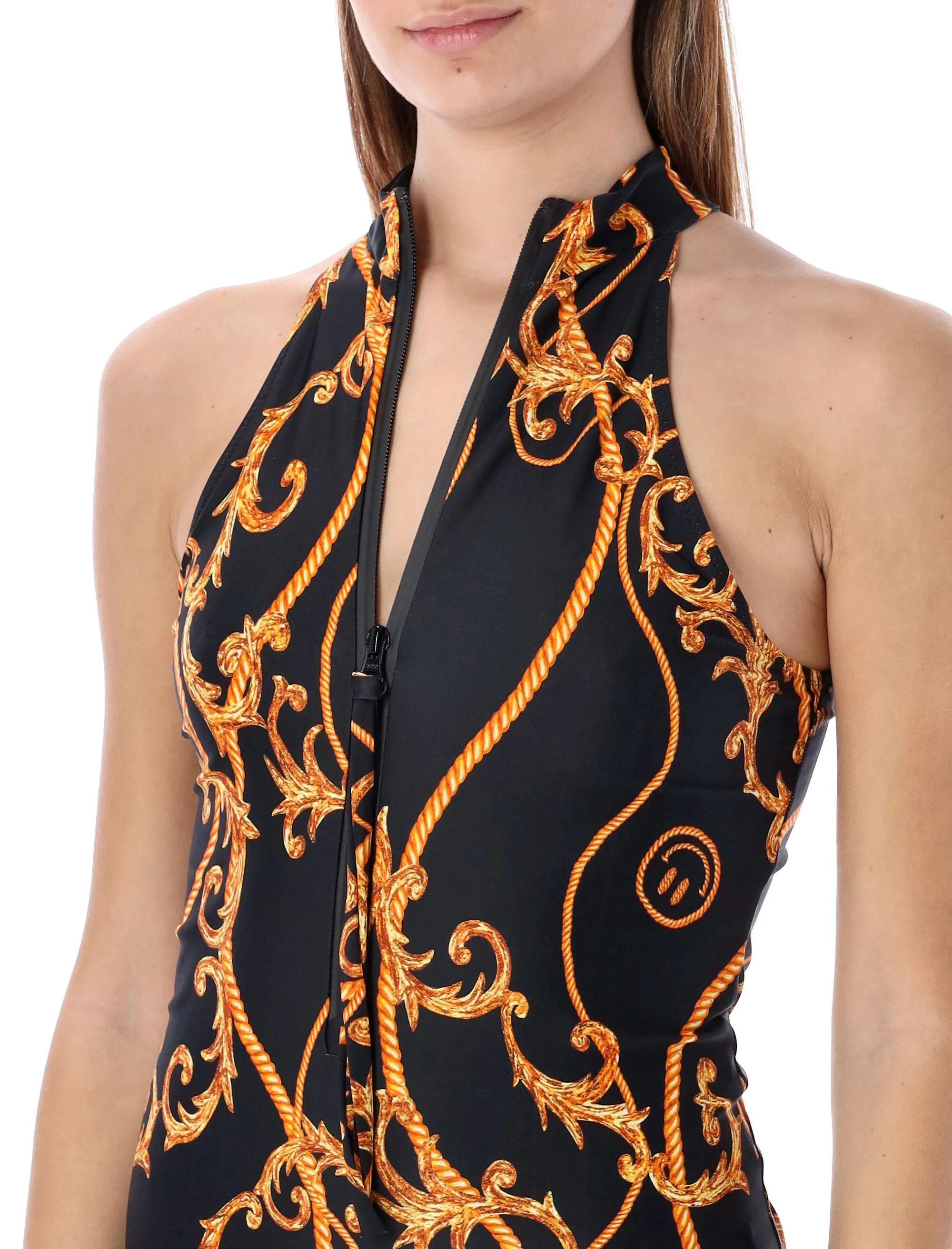 Ganni Baroque Print Halterneck One-Piece Swimsuit