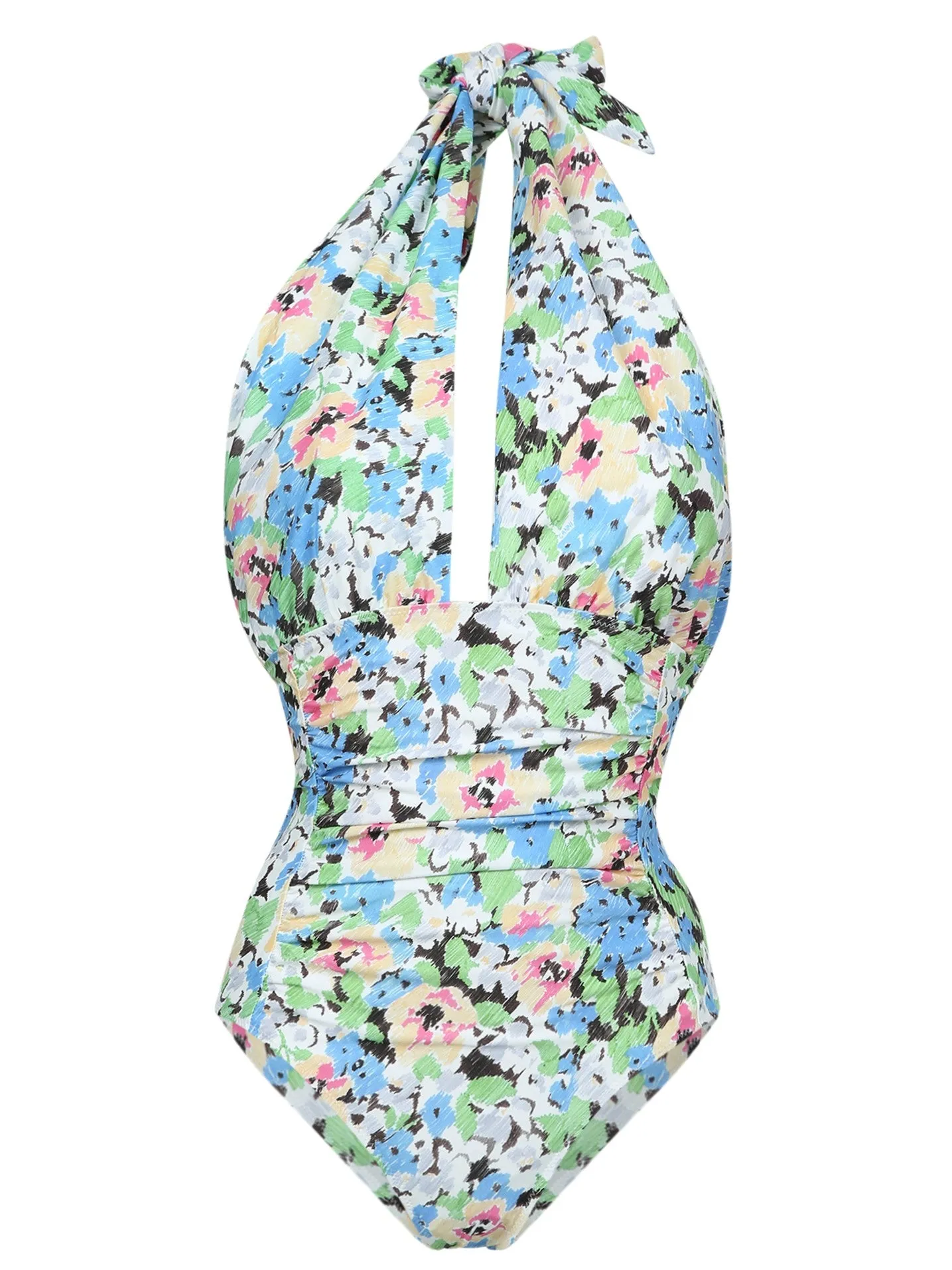 Ganni Floral Printed Halterneck Swimsuit