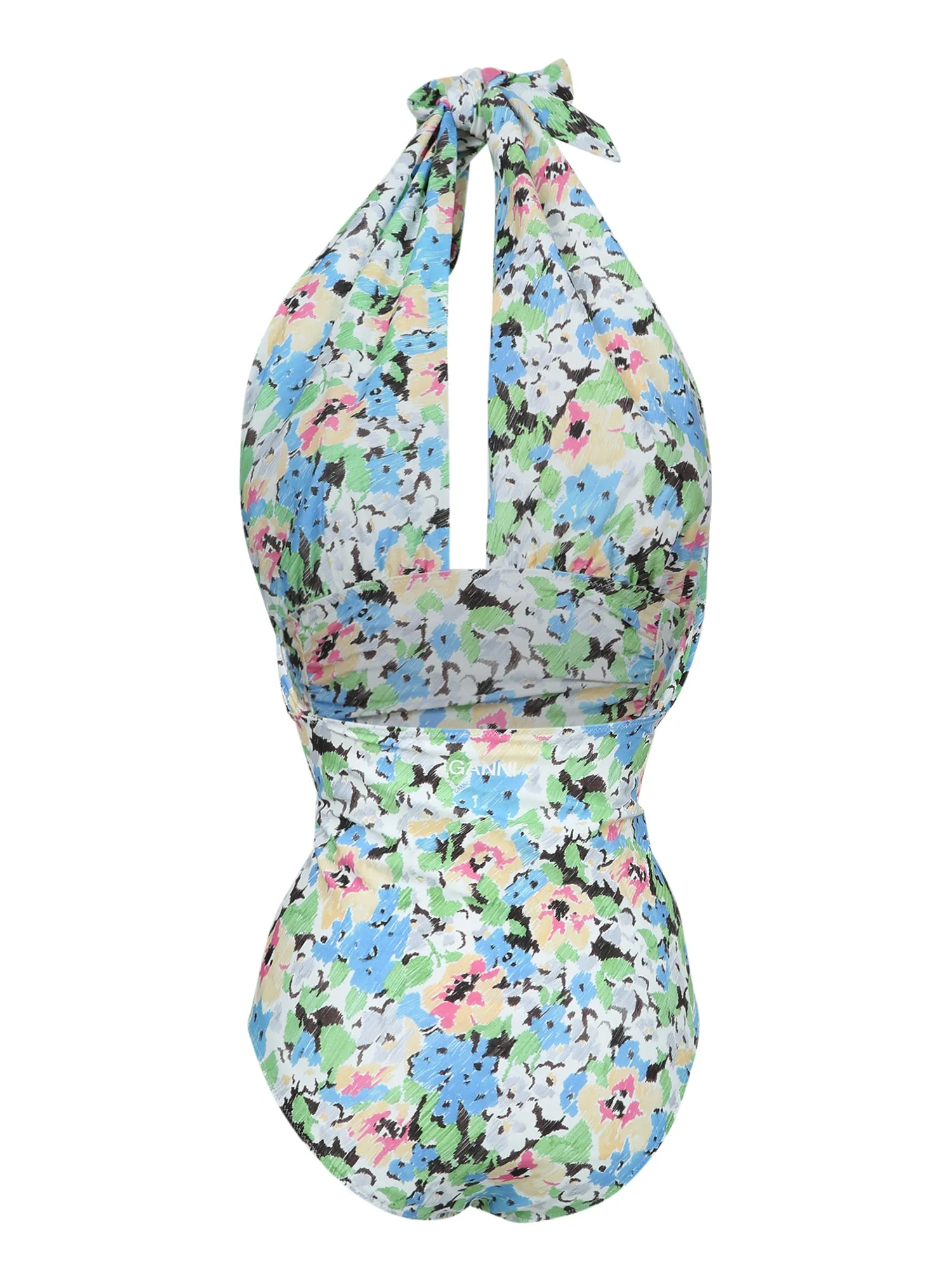 Ganni Floral Printed Halterneck Swimsuit