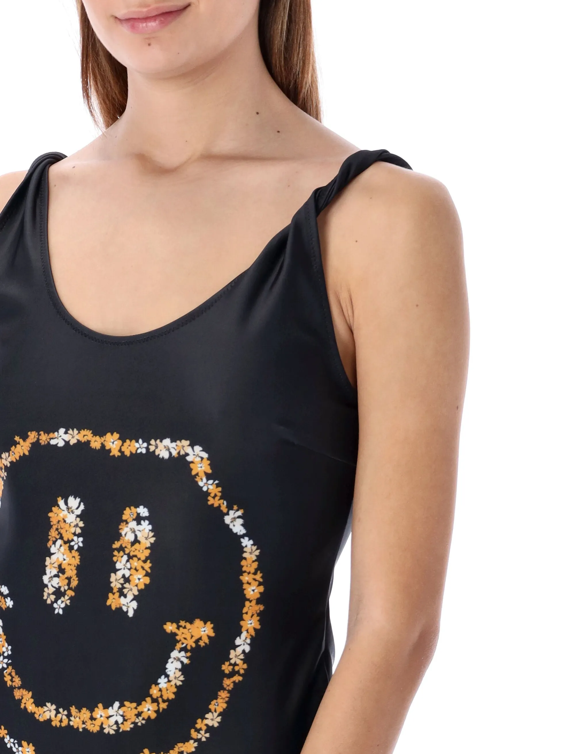 Ganni Floral-Smile Print One-Piece Swimsuit