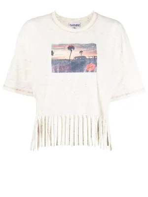 Ganni Fringed Cropped T-Shirt