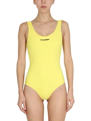 Jil Sander Logo Printed U-Neck Swimsuit