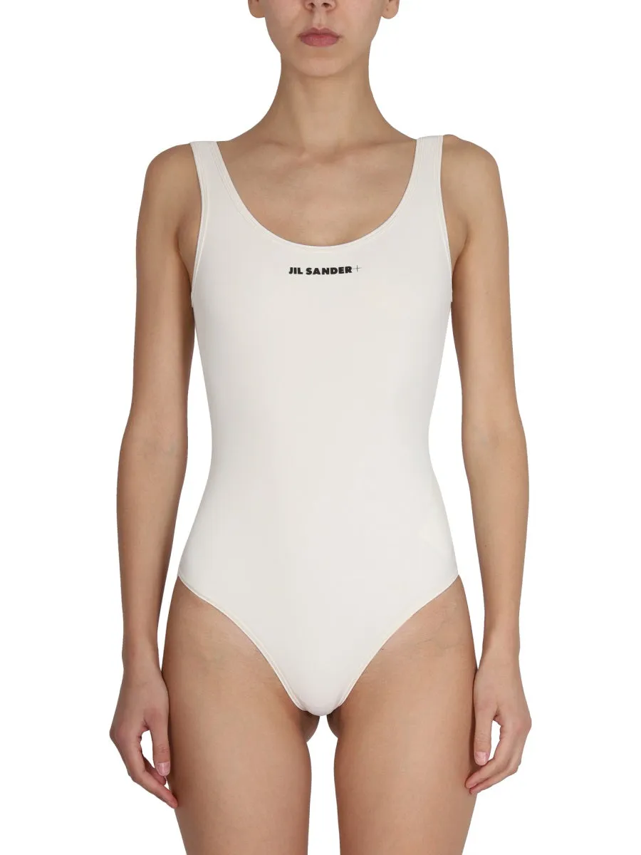 Jil Sander Logo Printed U-Neck Swimsuit