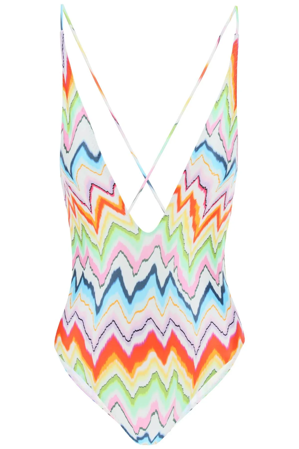 Missoni Chevron Patterned V-Neck Swimsuit