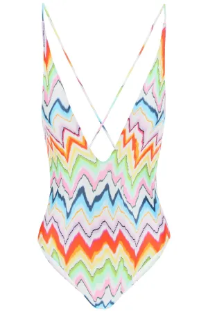 Missoni Chevron Patterned V-Neck Swimsuit