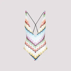 Missoni Zigzag Patterned V-Neck Swimsuit