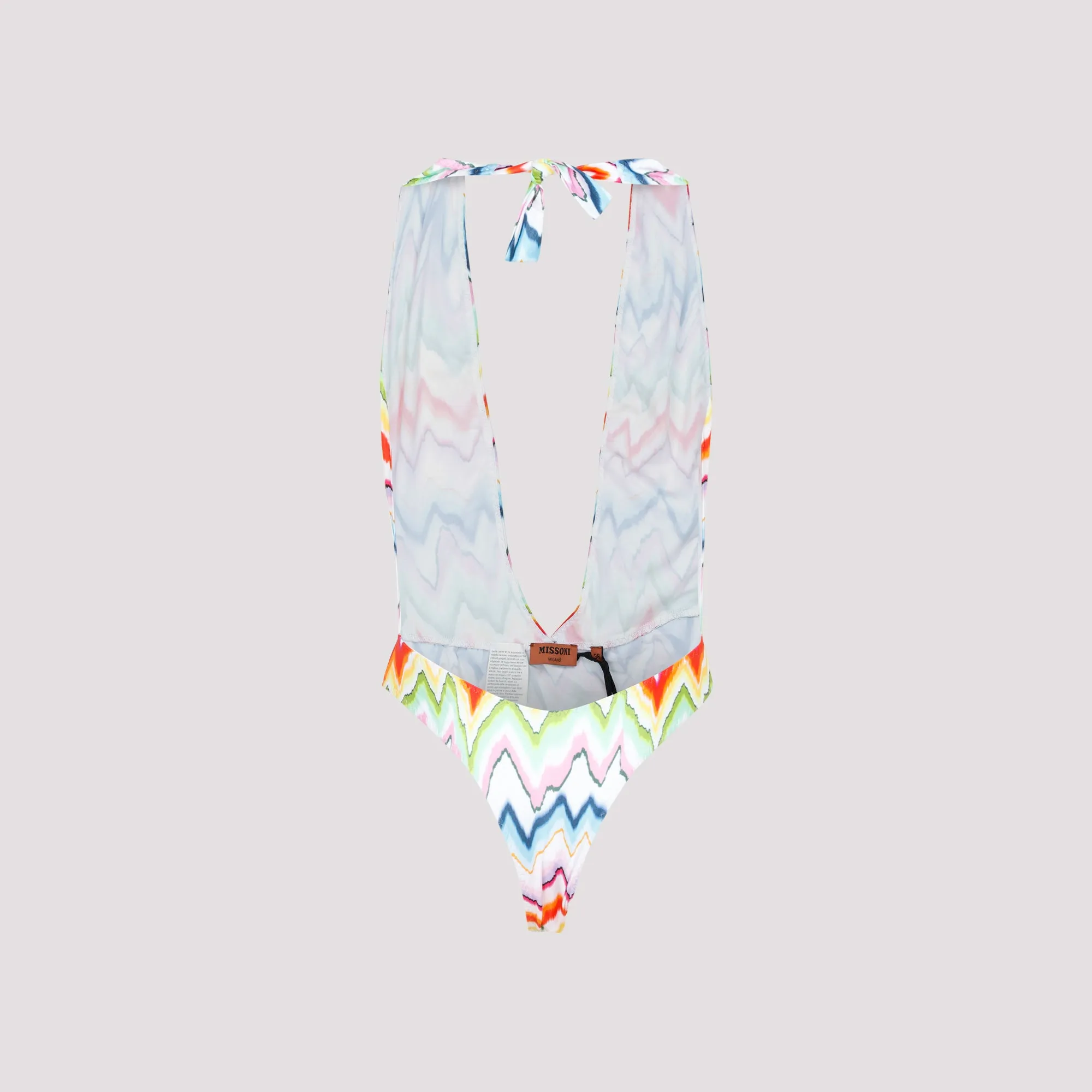 Missoni Zigzag Printed Halterneck Open Back Swimsuit