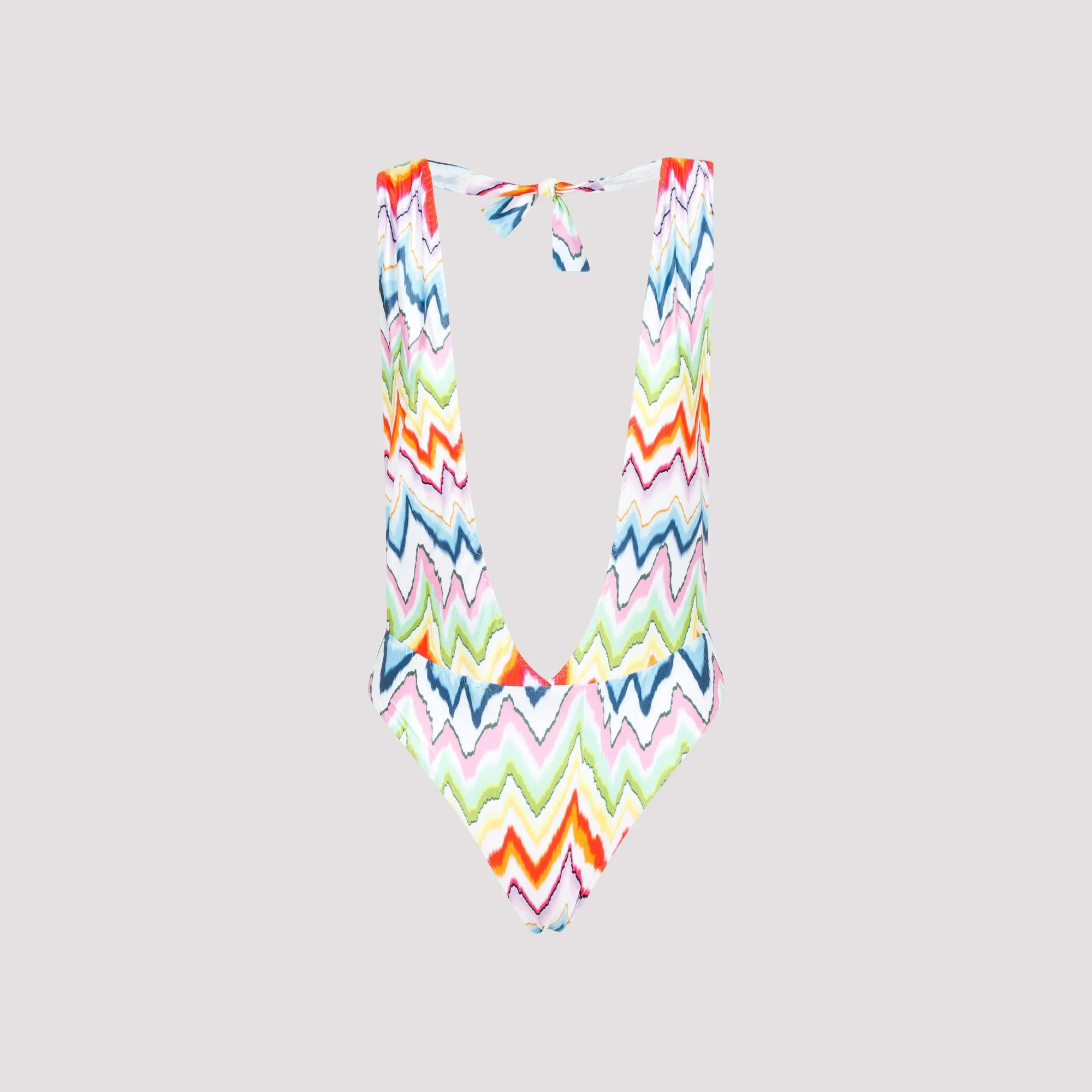 Missoni Zigzag Printed Halterneck Open Back Swimsuit