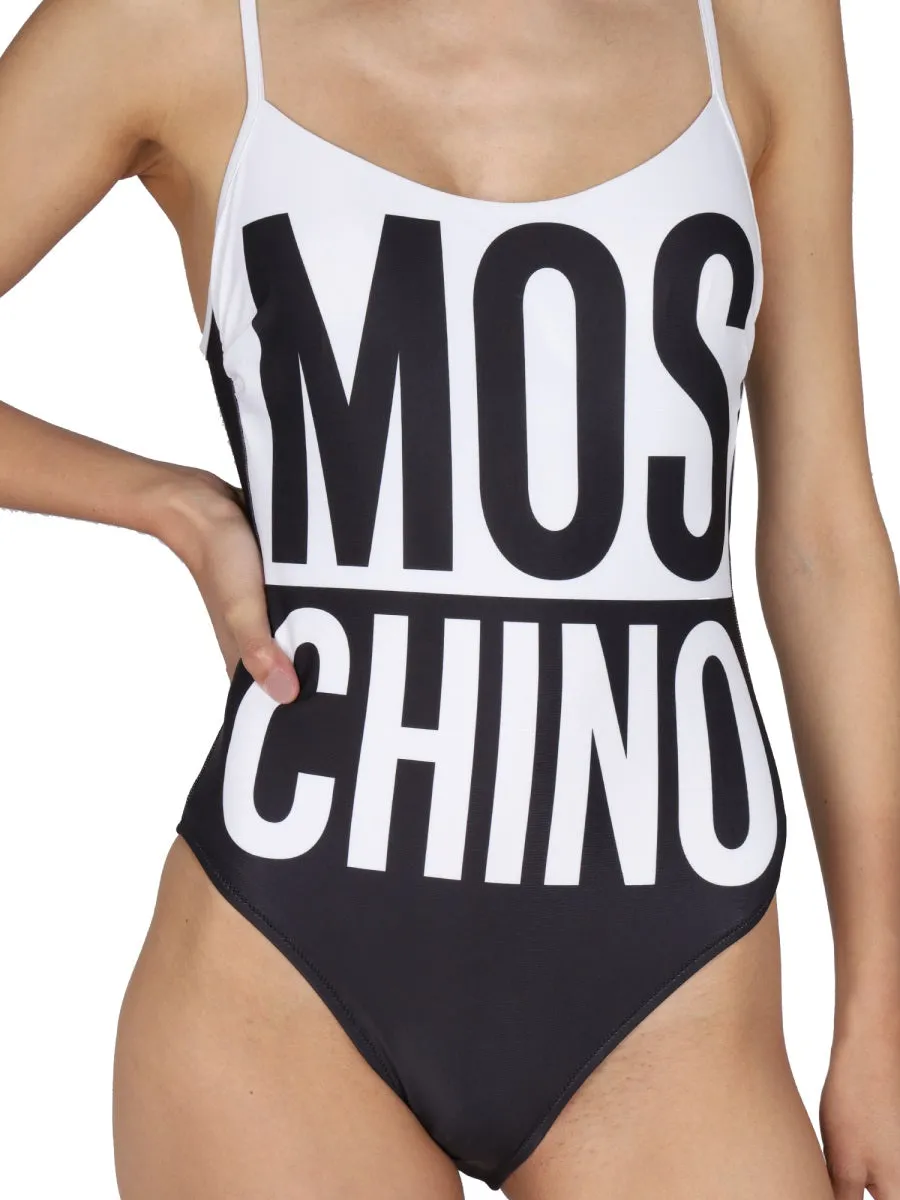 Moschino Logo Printed Adjustable Strap Swimsuit