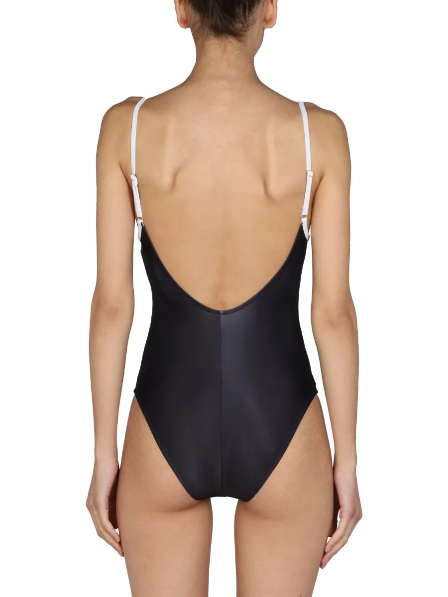 Moschino Logo Printed Adjustable Strap Swimsuit
