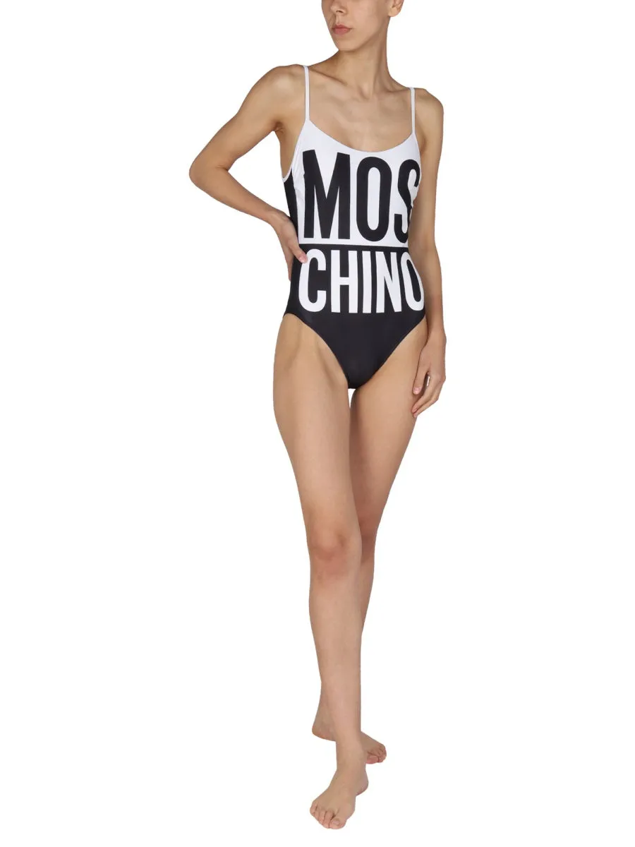 Moschino Logo Printed Adjustable Strap Swimsuit