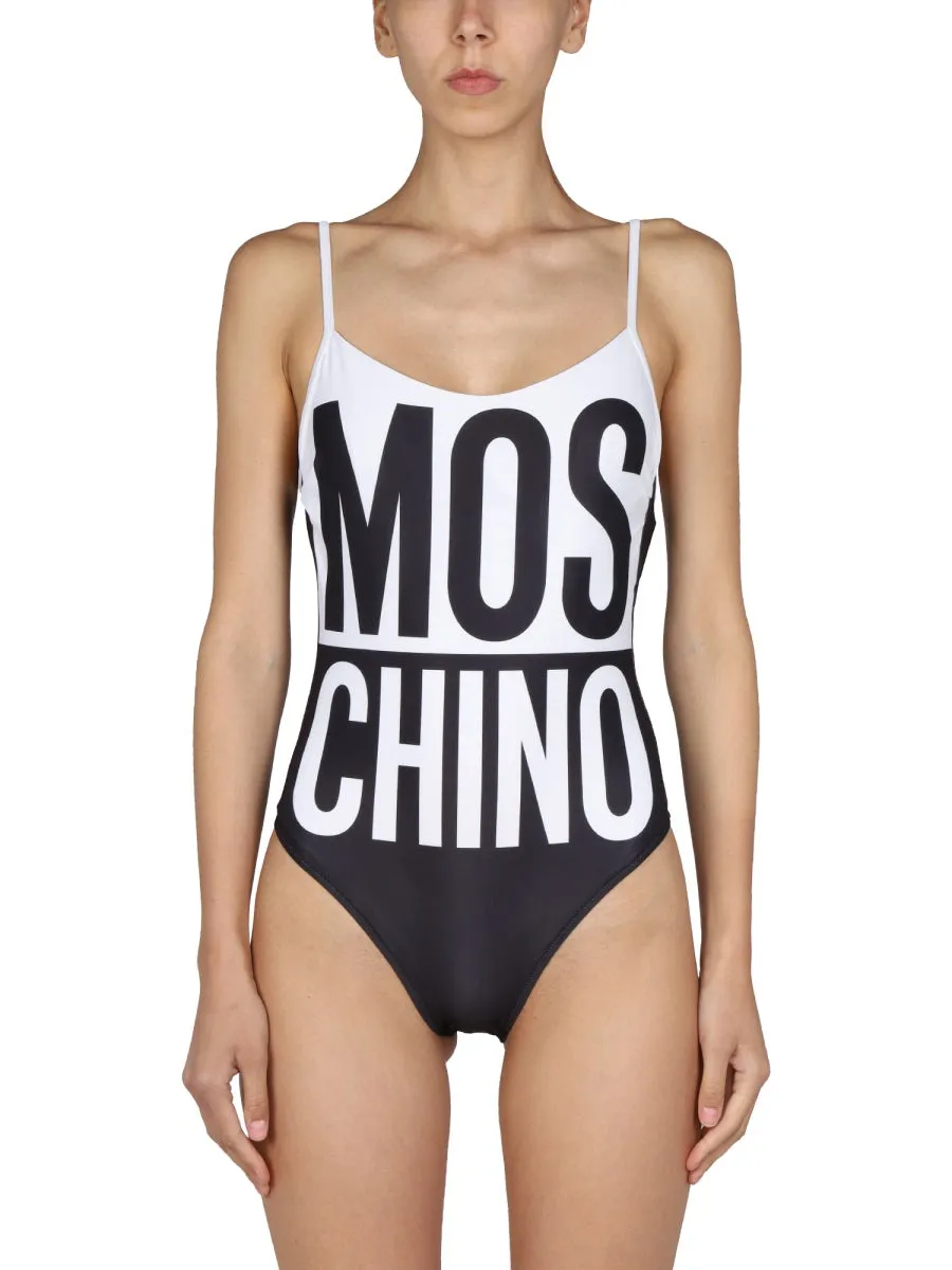 Moschino Logo Printed Adjustable Strap Swimsuit