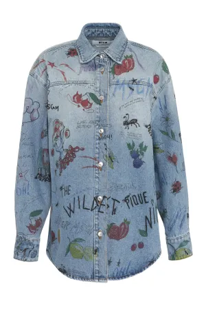 MSGM Allover Printed Denim Shirt