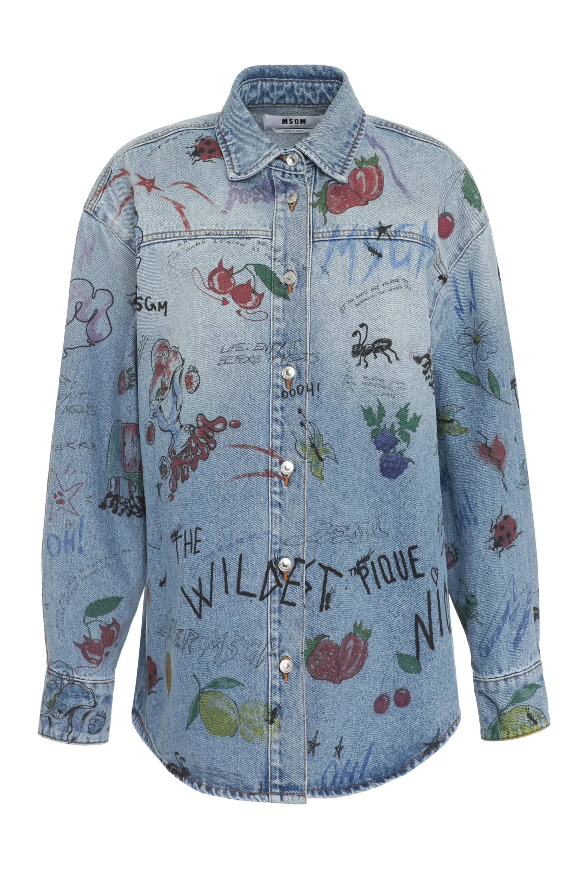 MSGM Allover Printed Denim Shirt