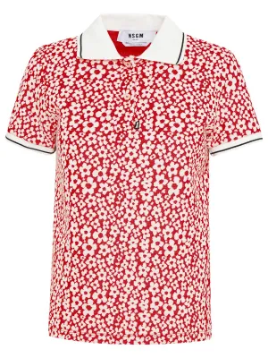 MSGM Floral Print Polo Shirt