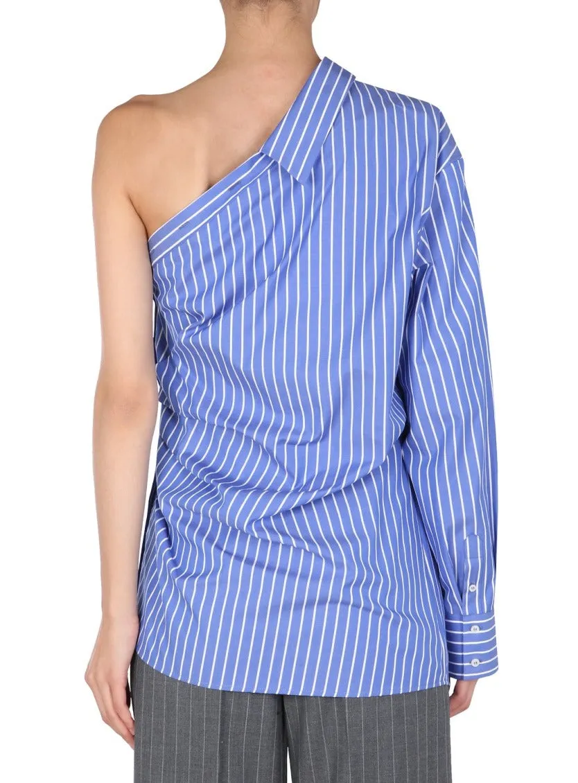 MSGM One-Shoulder Striped Shirt