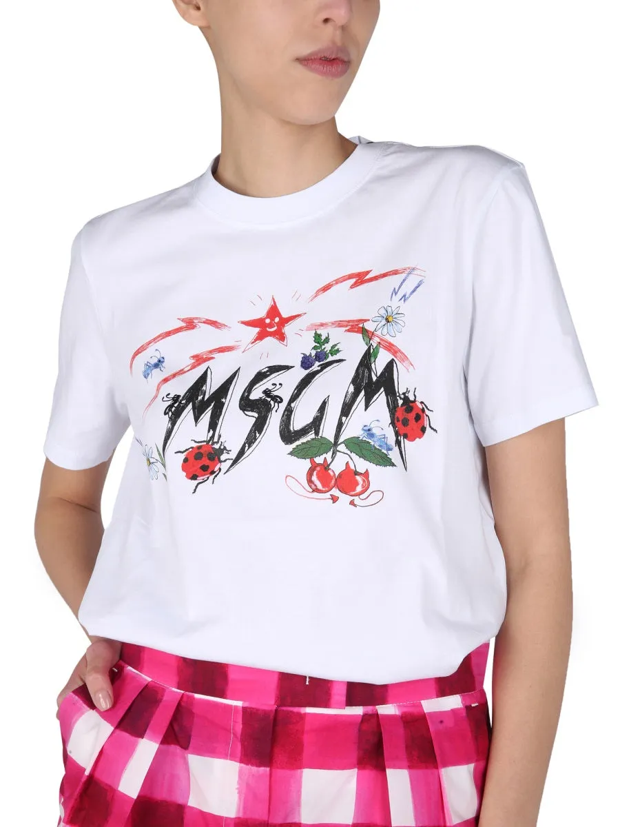 MSGM Printed Crewneck T-Shirt