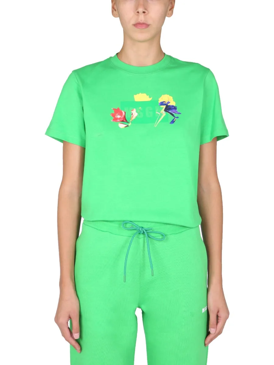MSGM Printed Crewneck T-Shirt
