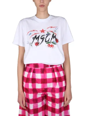 MSGM Printed Crewneck T-Shirt