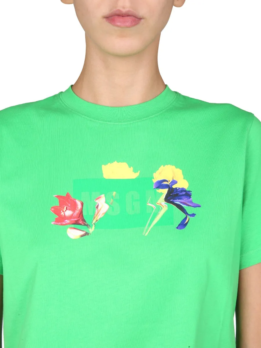 MSGM Printed Crewneck T-Shirt