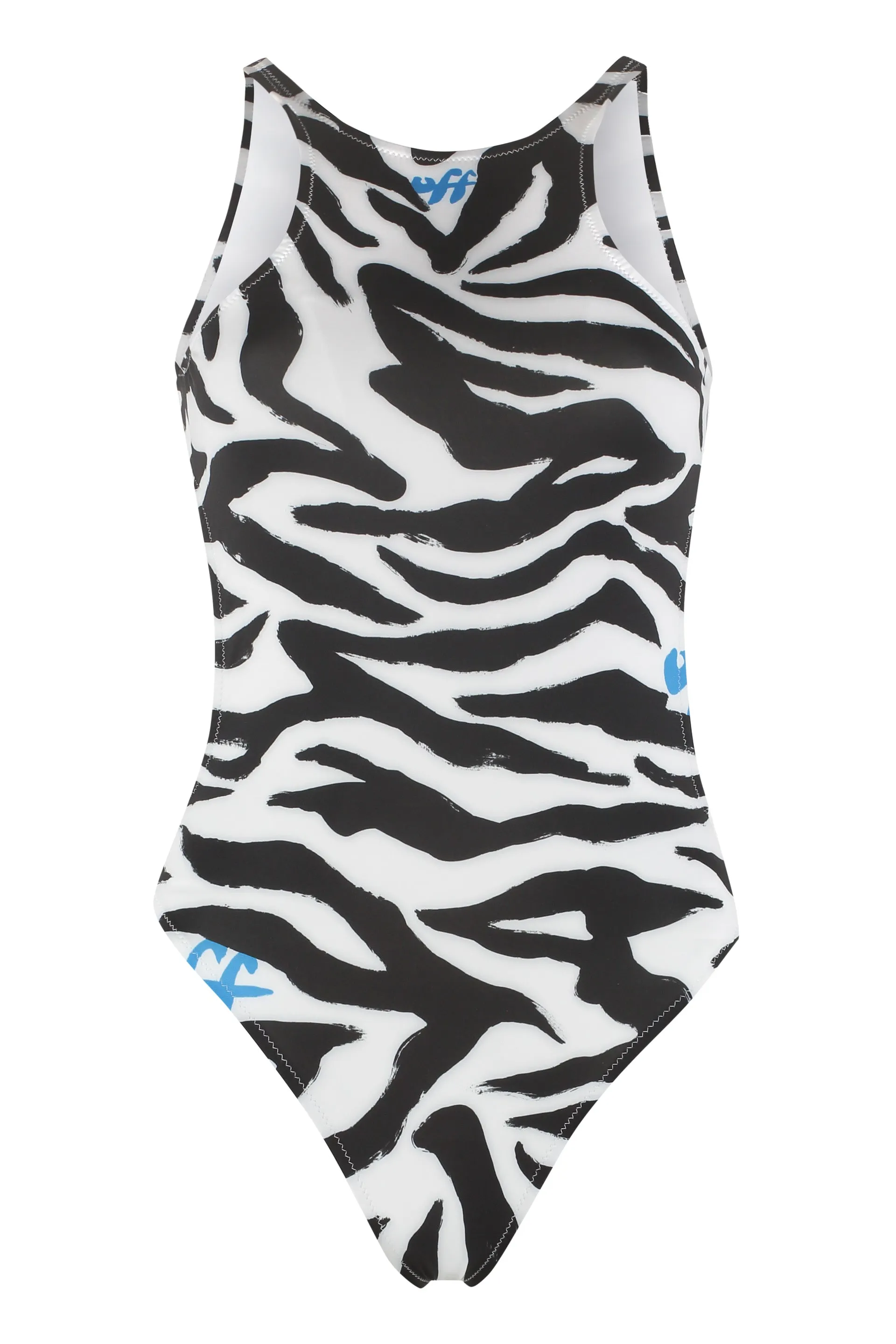 Off-White Zebra Printed Cut-Out Swimsuit