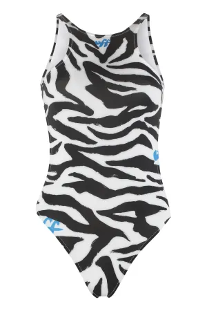 Off-White Zebra Printed Cut-Out Swimsuit