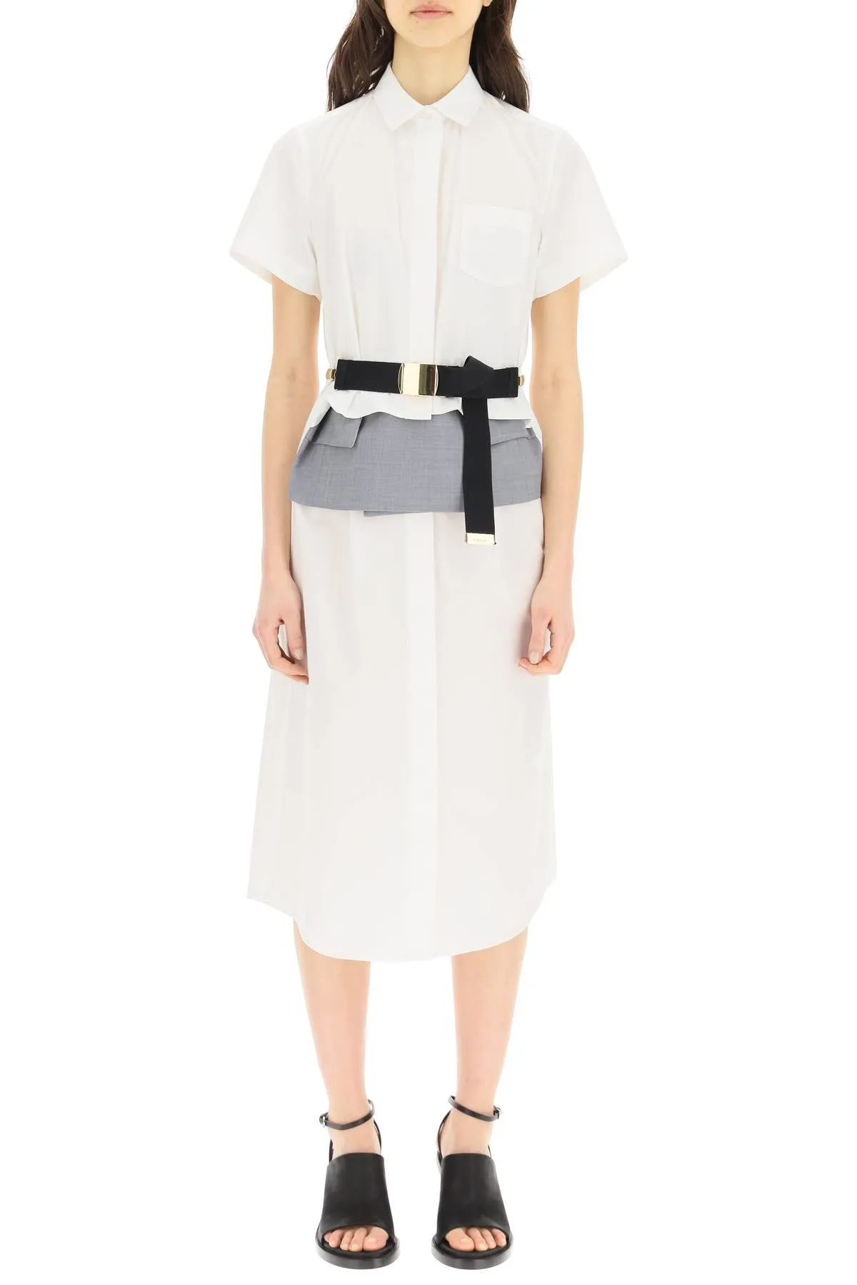 Sacai Belted Midi Shirt Dress