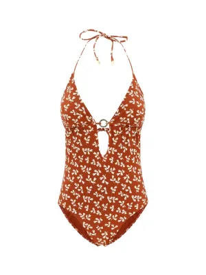 Tory Burch Floral Print V-Neck Swimsuit
