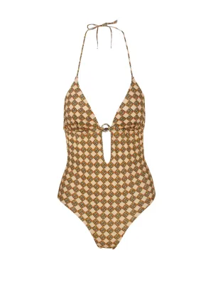Tory Burch Monogram Print Open Back Swimsuit