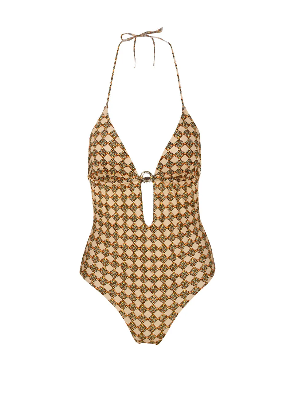 Tory Burch Monogram Print Open Back Swimsuit
