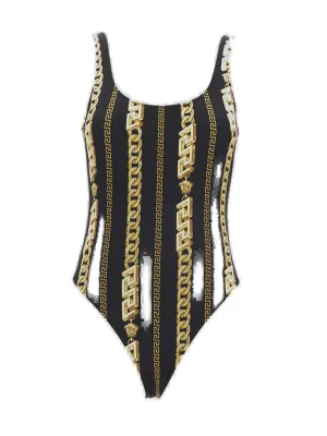 Versace Chain-Link Printed Low Back Swimsuit