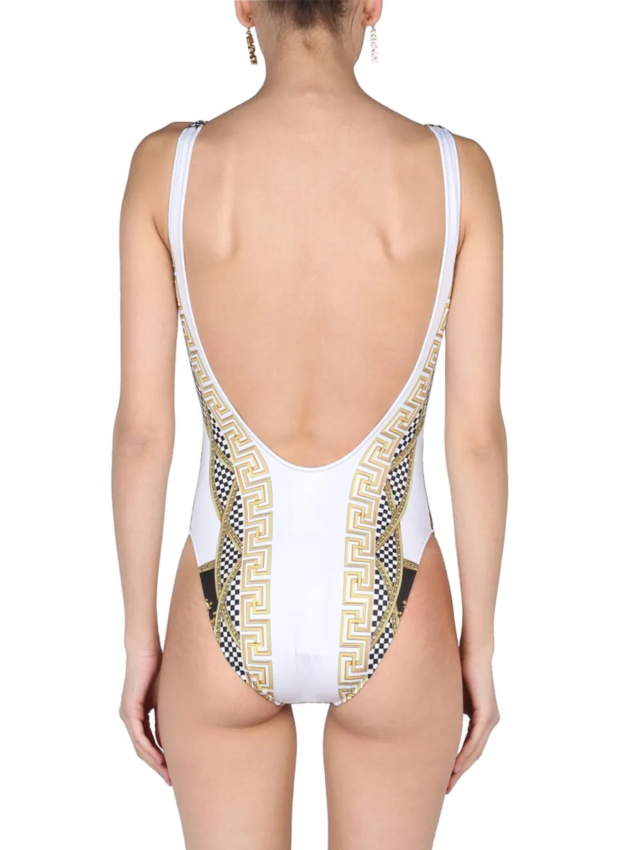 Versace Greek Key-Printed Sleeveless Swimsuit