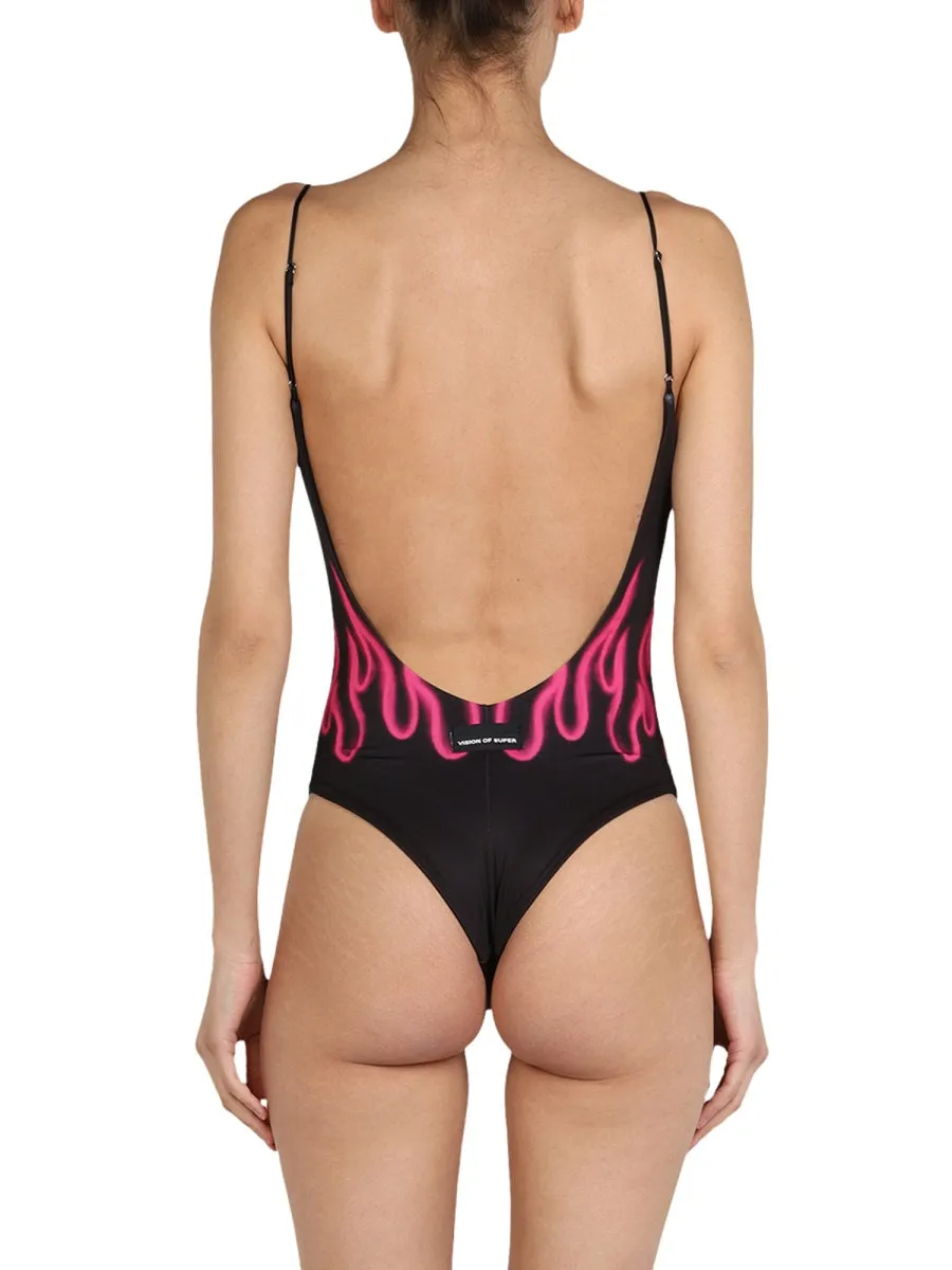 Vision Of Super Flame Print One-Piece Swimsuit