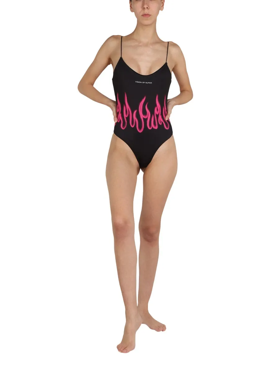 Vision Of Super Flame Print One-Piece Swimsuit