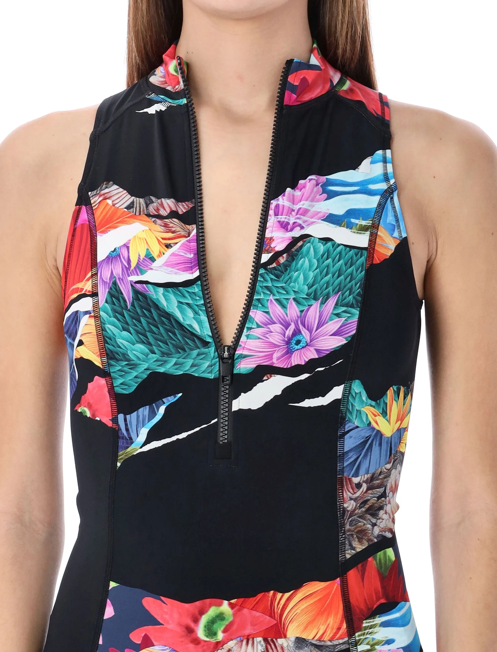 Y-3 Zip Detailed Sleeveless Swimsuit